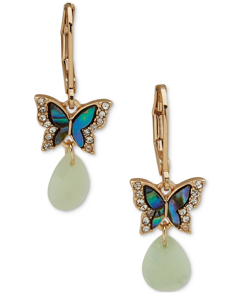 lonna & lilly Gold-Tone Glass Stone & Abalone Butterfly Drop Earrings