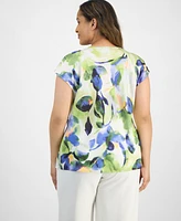 Tahari Asl Plus Cowlneck Printed Top