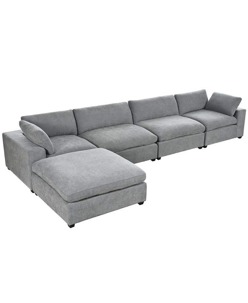 U-style Upholstered Oversize Modular Sofa with Removable Ottoman,Sectional sofa for Living Room Apartment(5-Seater)