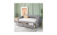 Upholstered daybed with Drawers, Wood Slat Support