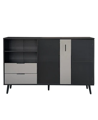 Featured Two-door Storage Cabinet with Two Drawers and Metal Handles, Suitable for Corridors, Entrances, Living rooms