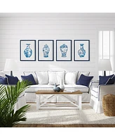 15.75"W x 1"D x 21.25"H Ornamental Urns In Blue Study Framed Wall Art Set of 4