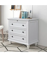 3-Drawer Storage Wood Cabinet, End Table with Pull out Tray