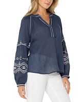 Liverpool Los Angeles Women's Long Sleeve Embroidered Top