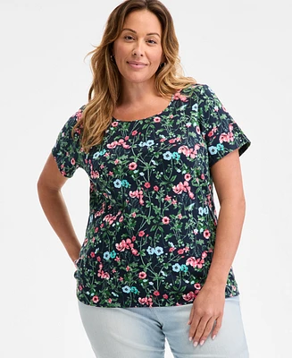 Style & Co Plus Printed Scoop-Neck Top, Exclusively at Macy's