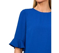 CeCe Women's Crew Neck Ruffled-Cuff Elbow-Sleeve Rumple Blouse