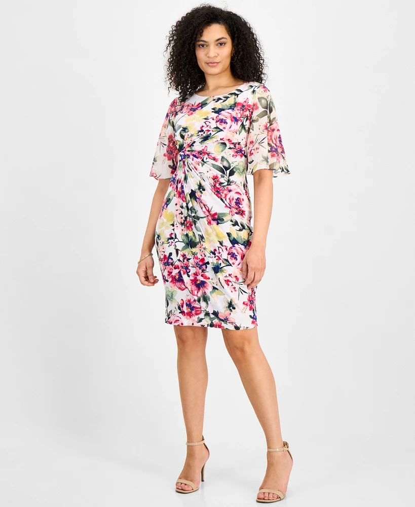Connected Women's Floral-Print Faux-Wrap Dress
