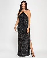 Morgan & Company Juniors' Sequin Embellished Halter Gown