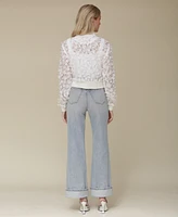 Avec Les Filles Women's Lace Cropped Bomber Jacket