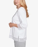 Alfred Dunner Women's Dress Code Solid Lace Trim Top with Necklace