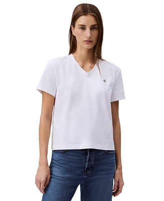 Calvin Klein Jeans Women's V-Neck Embroidered Logo T-Shirt