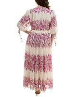 Taylor Plus Floral-Print Chiffon A-Line Midi Dress