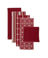 Design Imports Wine Asst Cotton Dishtowel Dishcloth, Set of 5