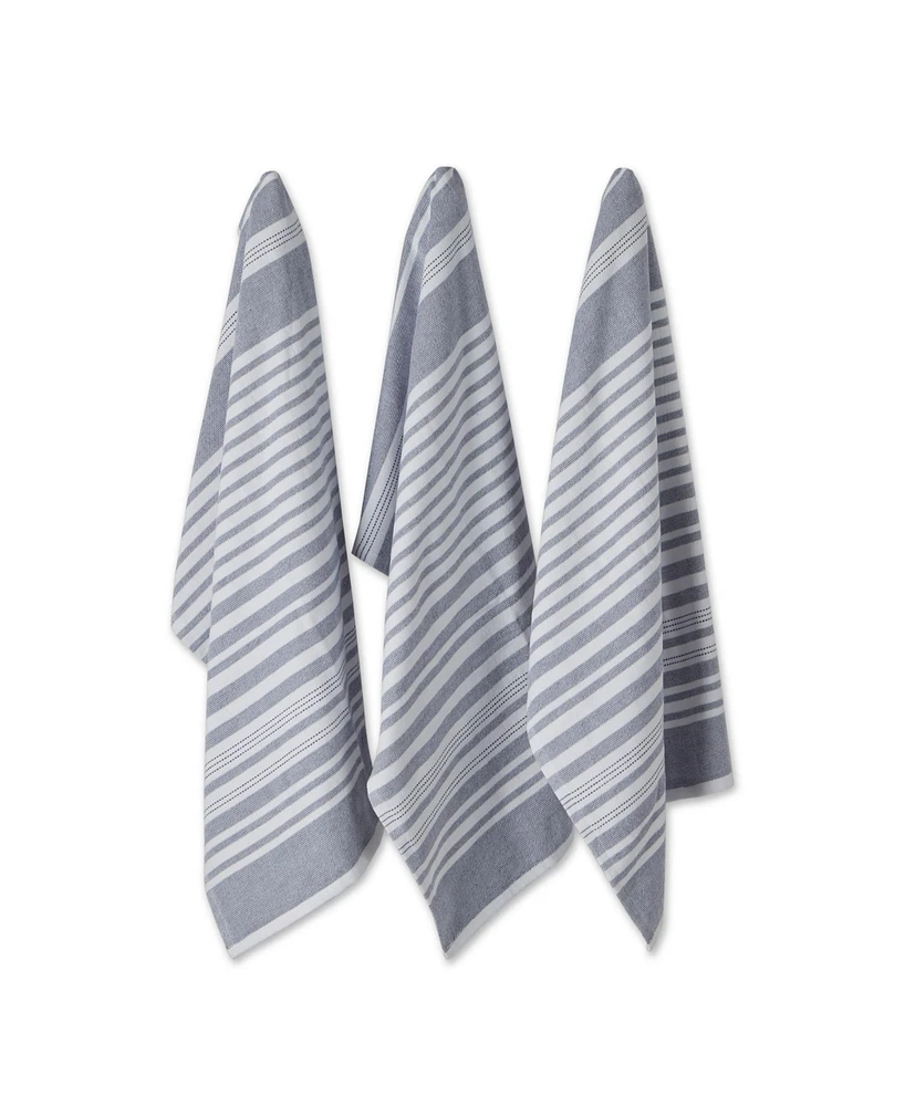 Design Imports French Terry Variegated Stripe Cotton Dishtowel 3 Pack Set, 18" x 28"