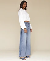 Avec Les Filles Women's High-Rise Adjustable-Hem Wide-Leg Pants