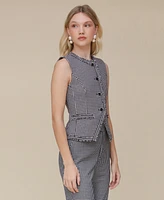 Avec Les Filles Women's Checked Fringed Cutaway Vest