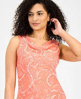 Robbie Bee Women's Paisley Chiffon Cowlneck Midi Dress