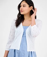 Robbie Bee Women's Pointelle Diamond-Knit Shrug