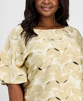 Anne Klein Plus Printed Flutter-Sleeve Blouse