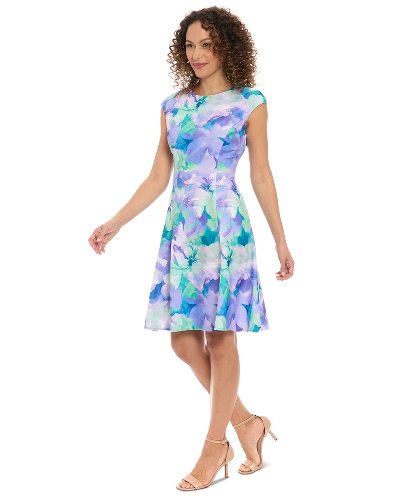 London Times Petite Printed Sleeveless Fit & Flare Dress