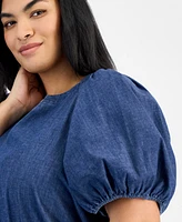 Anne Klein Plus Puff-Sleeve Tiered Midi Dress