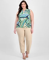 Anne Klein Plus Tripe-Pleat Printed Sleeveless Top