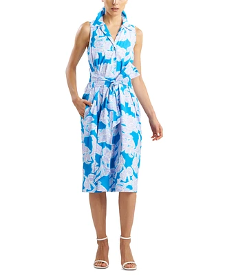 Natori Women's Misty Cotton Floral-Print Tie-Waist Shirt Dress