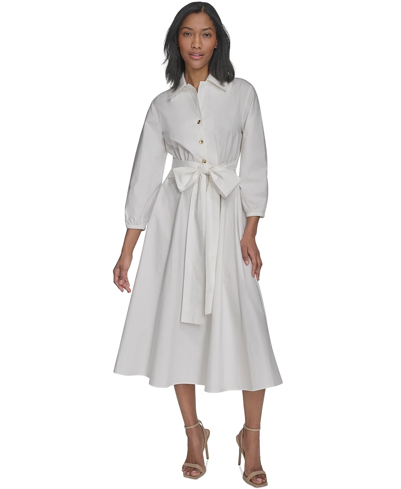 Halston Women's Cotton Tie-Waist Fit & Flare Dress
