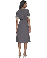 Halston Women's Belted Fit & Flare Tie-Waist Midi Dress