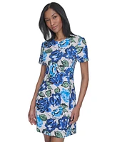 Halston Women's Printed Fit & Flare Short-Sleeve Dress