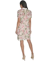 Halston Women's Collared Floral Lace Shift Dress