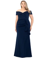 Xscape Plus Off-The-Shoulder Scuba Crepe Gown