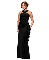 Xscape Women's Crisscross Halter Side-Ruffled Gown