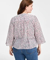 Style & Co Plus Printed Pintuck Top, Exclusively at Macy's