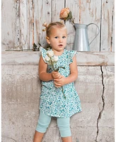 Deux par Big Girls Printed Cotton Dress Small Turquoise Flowers