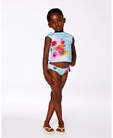 Deux par Girls Printed Two-Piece Swimsuit Turquoise And Pink Flowers