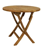 Round Folding Solid Teak Outdoor Dining Table - Light Wood Stain Finish - 31 Inches