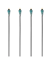 Glass Torch with Metal Swirl, Outdoor Patio and Lawn Torch, 25- to 66-Inch Adjustable Height, Set of 4, Red