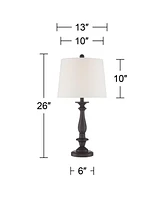 Percy Traditional Table Lamps 26" Tall Set of 2 Dark Bronze Brown Metal Candlestick White Tapered Drum Shade for Bedroom Living Room House Home Bedsid