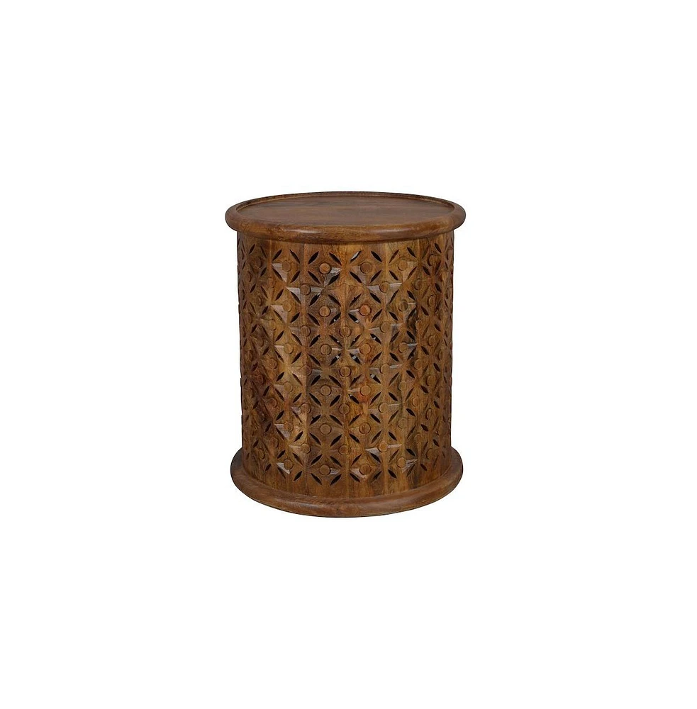 Decker Small Distressed Hardwood Global Drum End Table