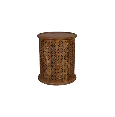 Decker Small Distressed Hardwood Global Drum End Table