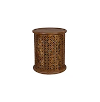 Decker Small Distressed Hardwood Global Drum End Table