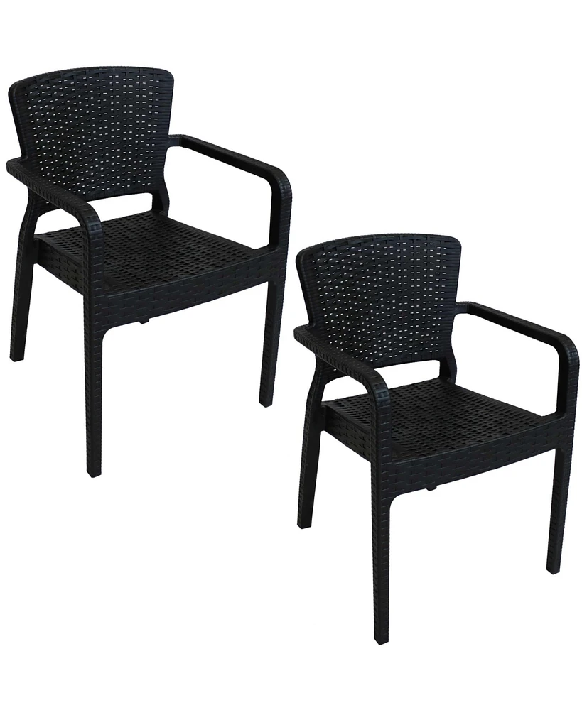 Segonia All-Weather Plastic Outdoor Dining Chair - Faux Wicker Rattan Design - Commercial Grade - Black - 2 Chairs