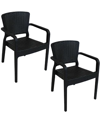 Segonia All-Weather Plastic Outdoor Dining Chair - Faux Wicker Rattan Design - Commercial Grade - Black - 2 Chairs