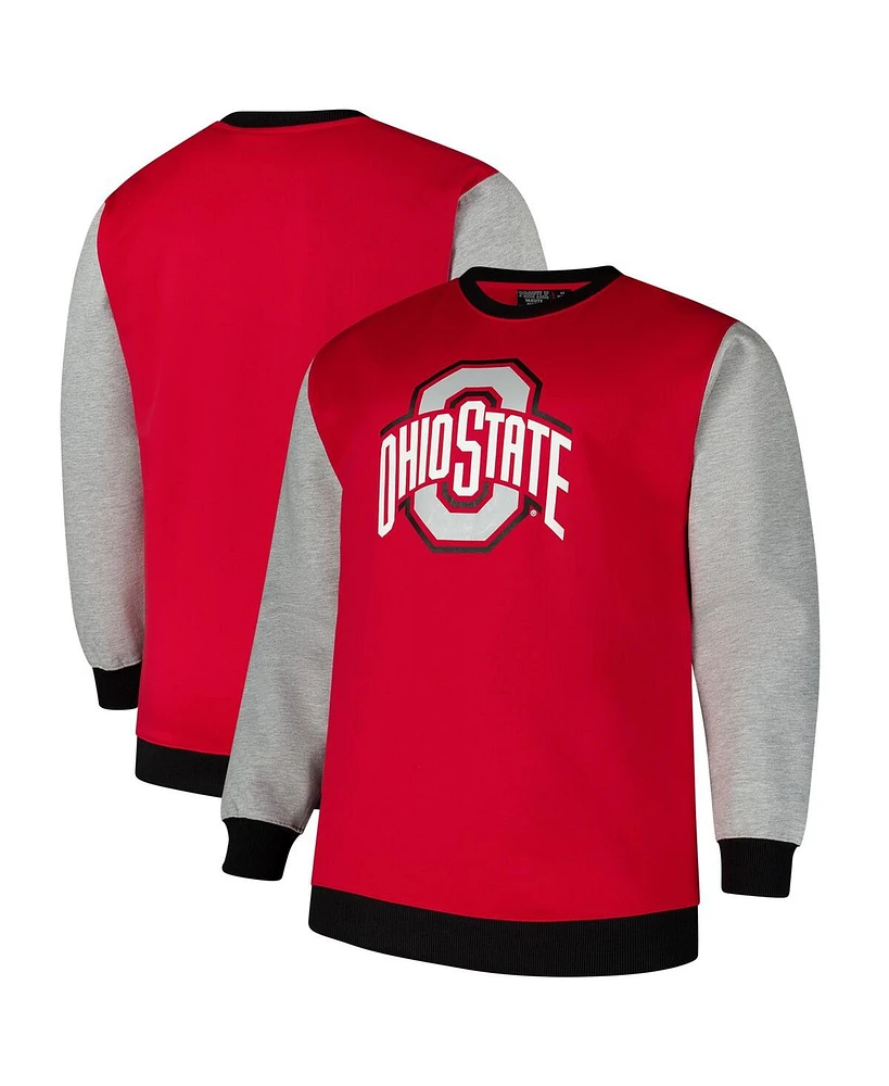 Fanatics Men's Scarlet Ohio State Buckeyes Contrast Sleeve Large Chest Big Tall Pullover Sweatshirt