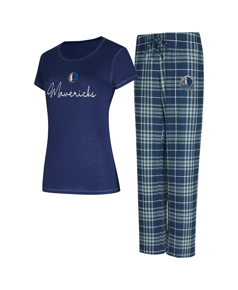 Concepts Sport Women's Navy/Gray Dallas Mavericks Vector T-Shirt Flannel Pants Sleep Set