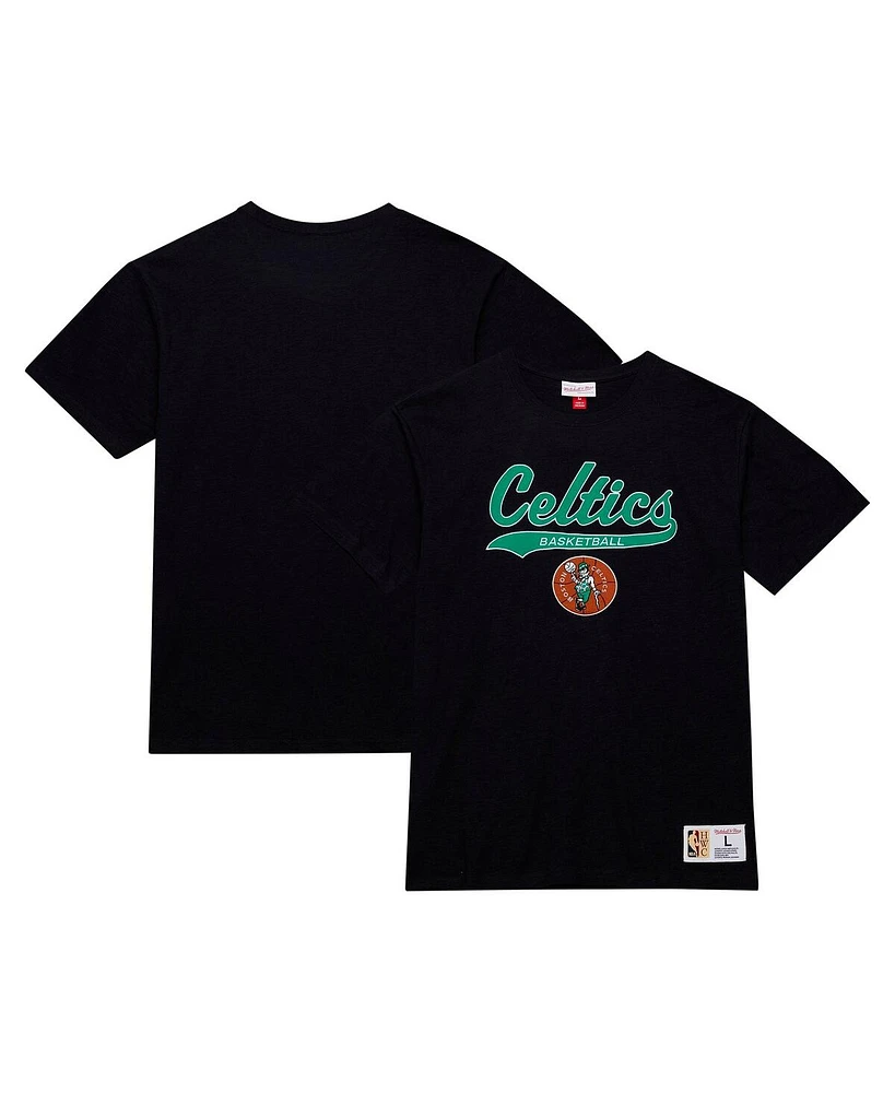 Mitchell & Ness Men's Black Boston Celtics Hardwood Classics Felt Applique Slub T-Shirt