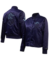 Pro Standard Women's Navy Seattle Kraken Rhinestone Jewels Satin Full-Snap Jacket