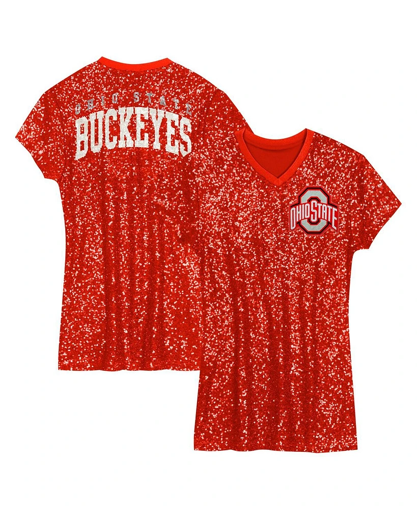 Outerstuff Big Girls Scarlet Ohio State Buckeyes Sequin V-Neck Dress