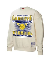 Mitchell & Ness Women's Cream Golden State Warriors Oversprayed Pullover Sweatshirt